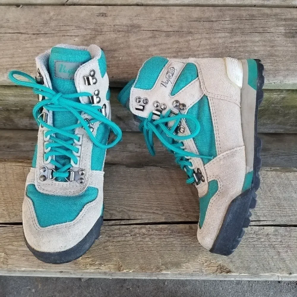 Vintage 80s Retro Vasque Clarion '88 Taupe Turquoise Suede Leather Hiking Boots‎